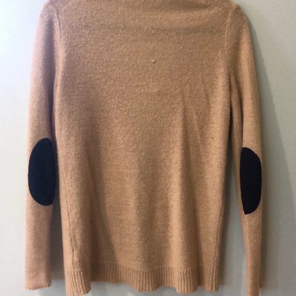 Tan cardigan with blue elbow patches. - Picture 3 of 4